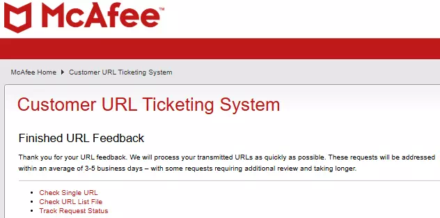 Customer URL Ticketing System完了画面